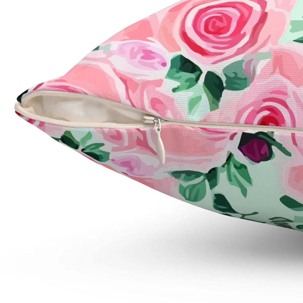 Pink Roses Throw Pillow – Polyester Square - Dipaliz